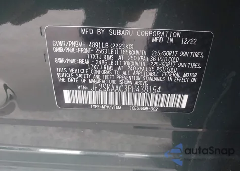 2023 Subaru Forester from USA, damaged, VIN JF2SKAAC3PH438154